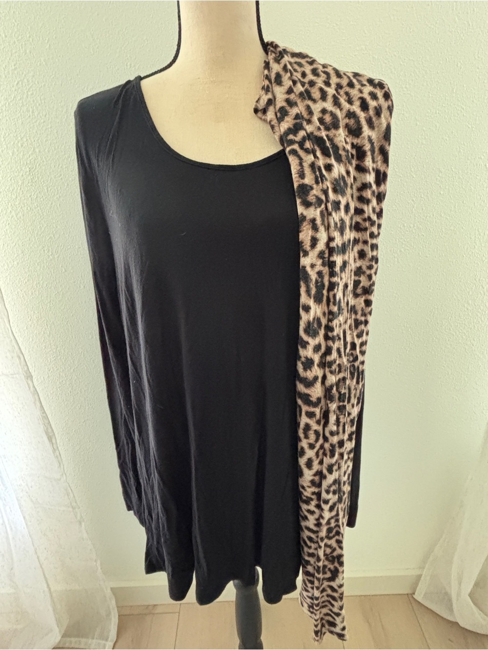 Soma Black Tunic Long Sleeve Top with Leopard Print Pants